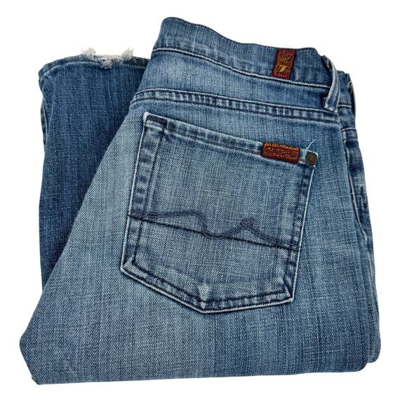 7 For All Mankind Jeans Womens 27 (29x33 ACTUAL) Boy Cut Blue Denim Button Fly - Picture 1 of 11
